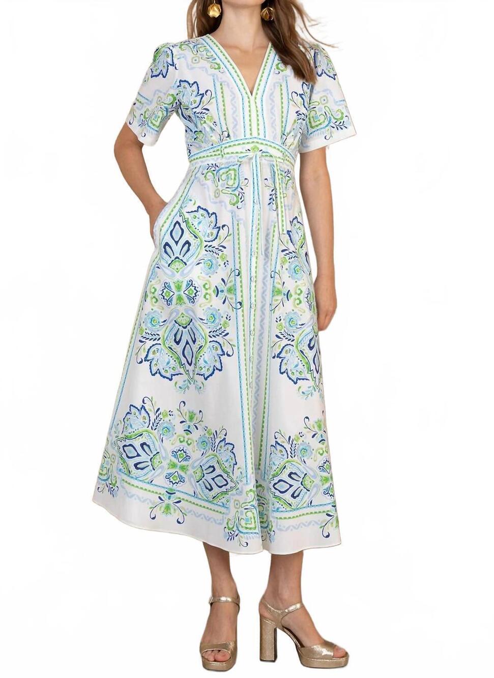 NEW HALE BOB mona short sleeve midi dress in blue